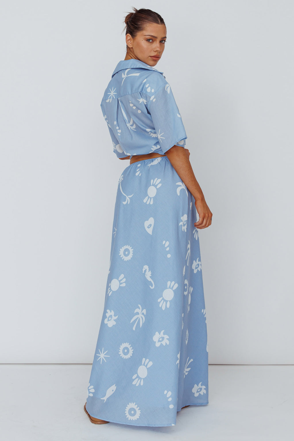 Light Aura Maxi Skirt Print Blue White by Selfie Leslie Australia