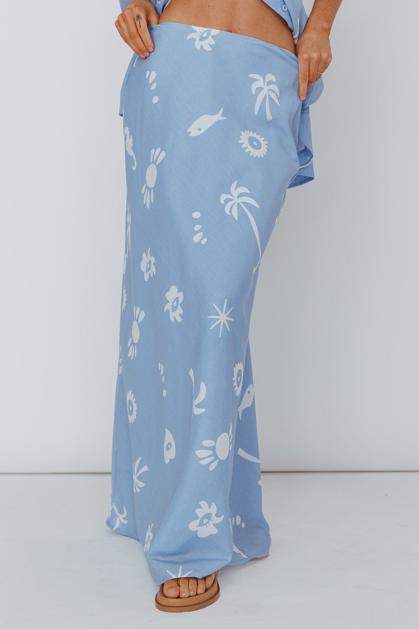 Light Aura Maxi Skirt Print Blue White by Selfie Leslie Australia