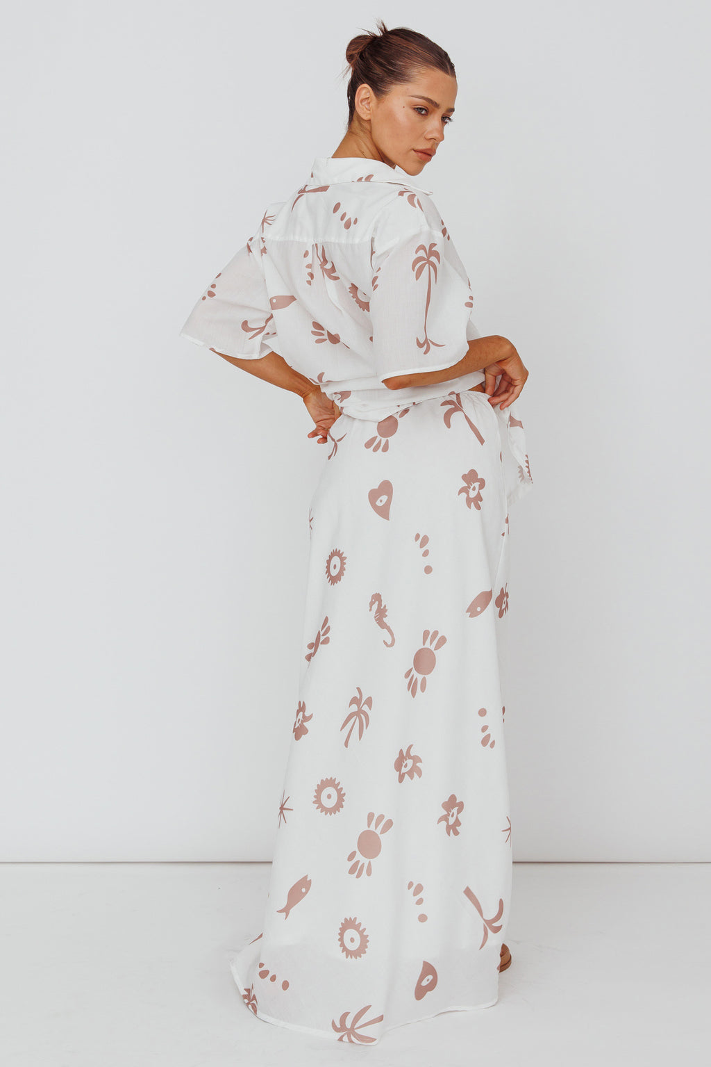 Light Aura Maxi Skirt Print White Tan by Selfie Leslie Australia