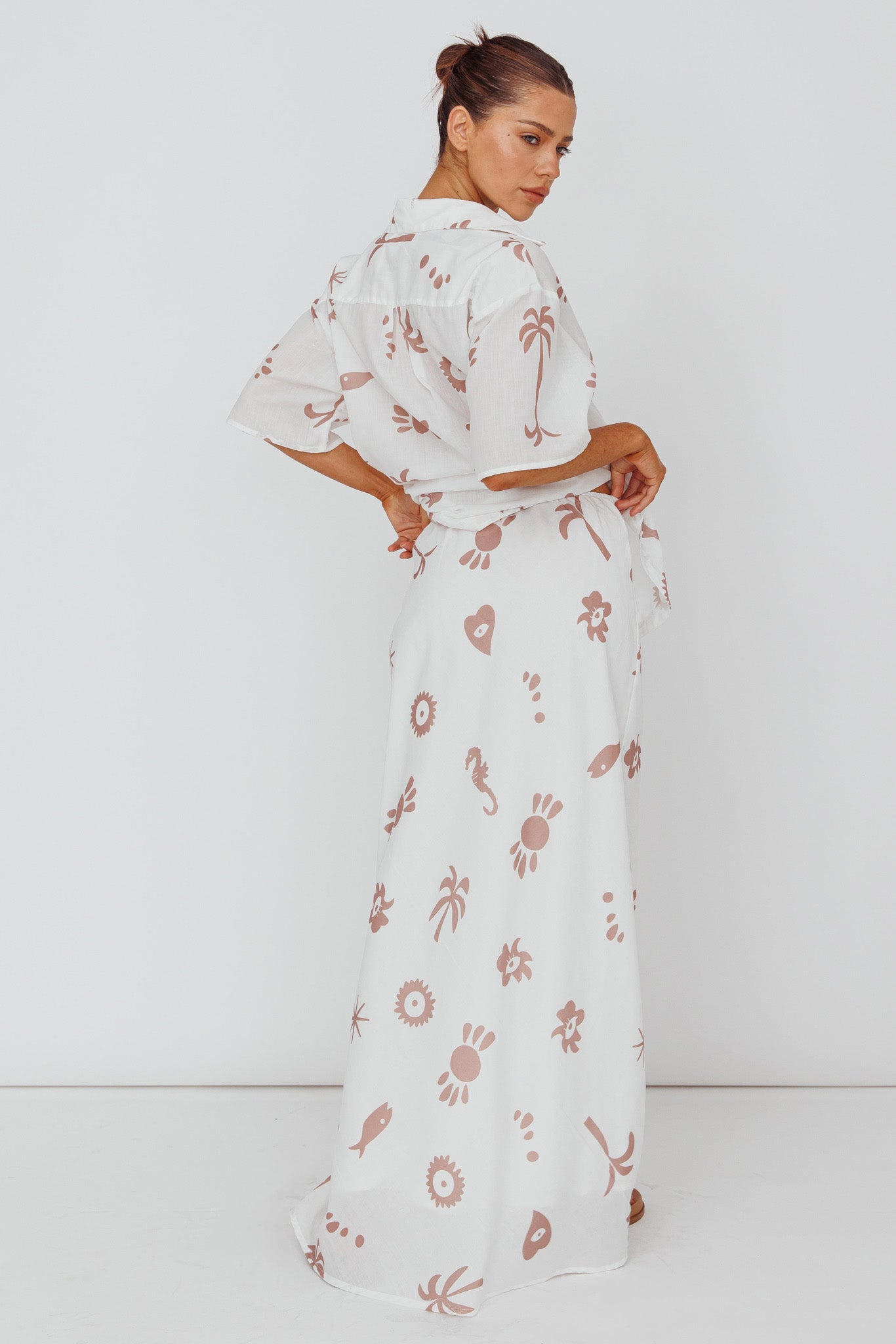 Light Aura Maxi Skirt Print White Tan by Selfie Leslie Australia