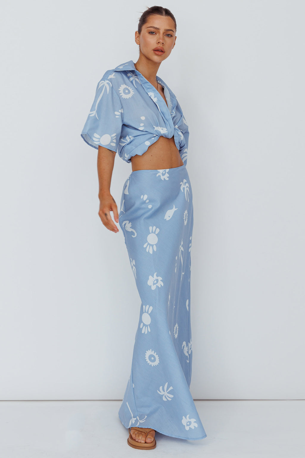 Light Aura Button Up Shirt Print Blue White by Selfie Leslie Australia