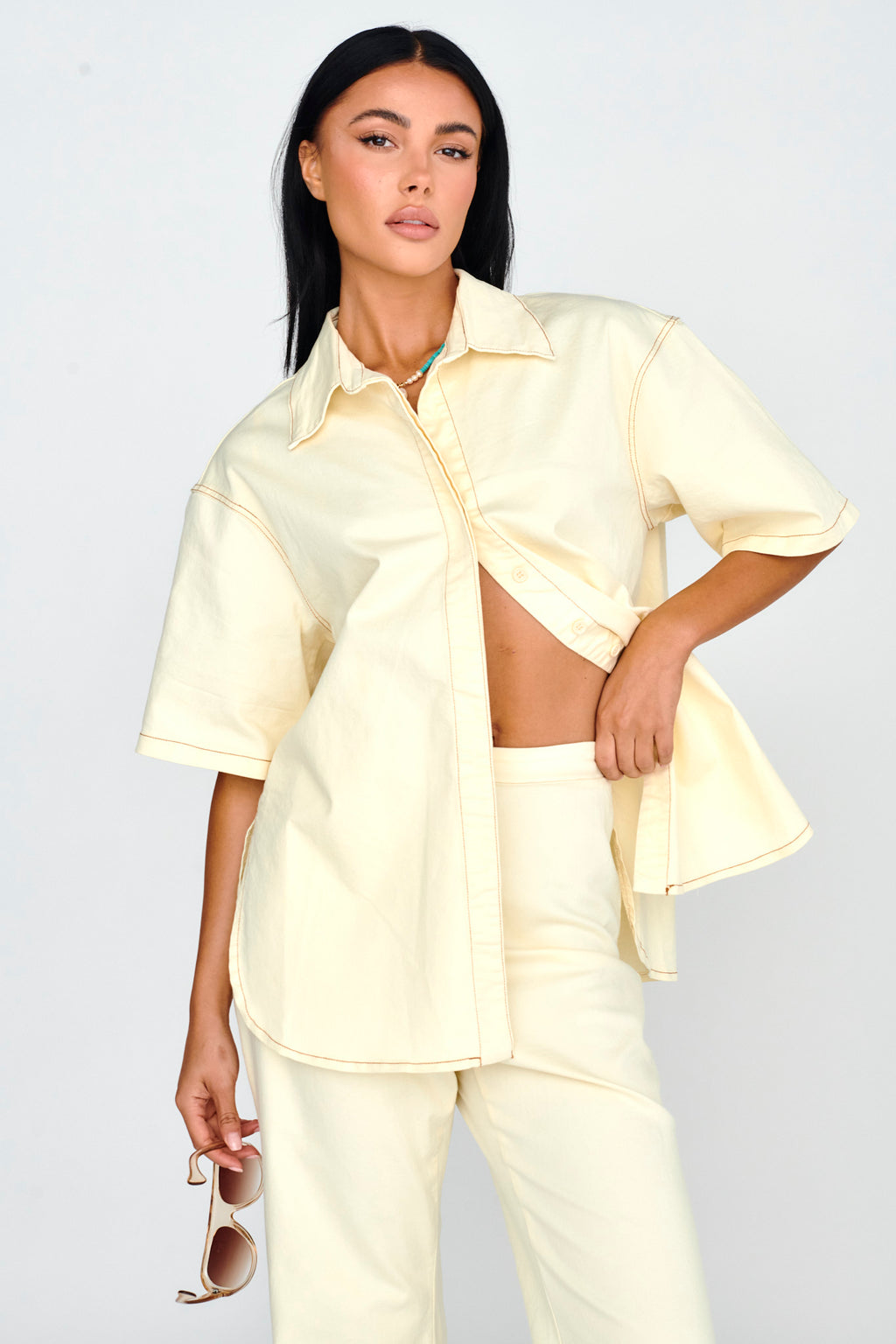 Light Aura Button Up Shirt Buttermilk by Selfie Leslie Australia