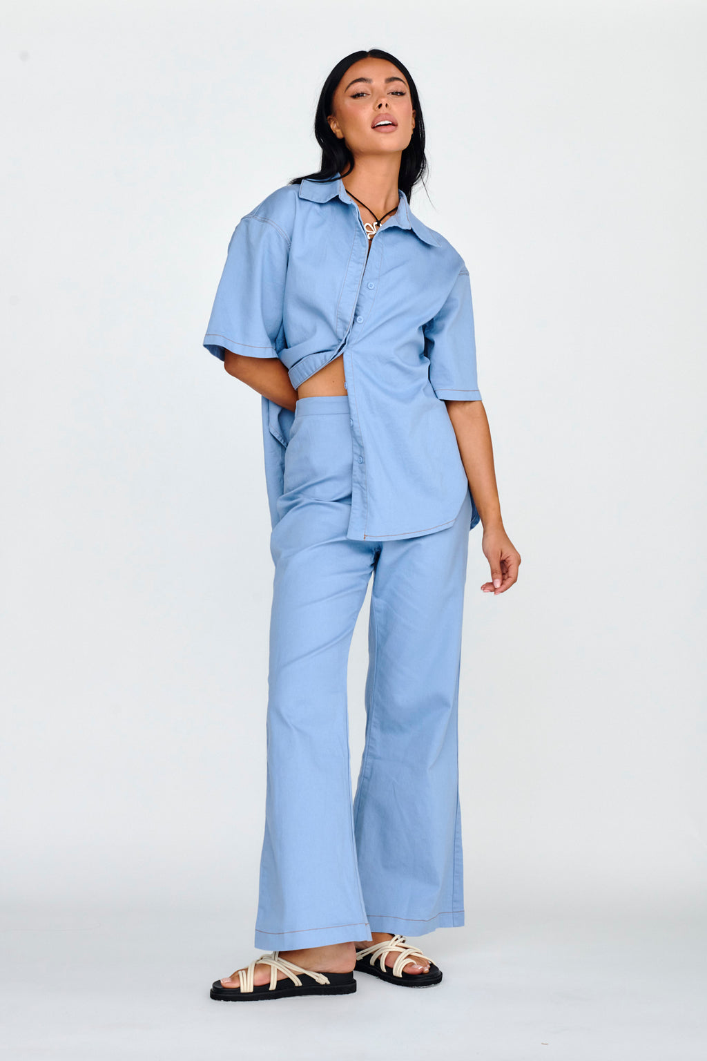 Light Aura Button Up Shirt Denim Blue by Selfie Leslie Australia