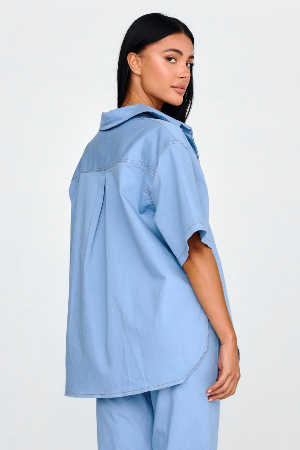 Light Aura Button Up Shirt Denim Blue by Selfie Leslie Australia