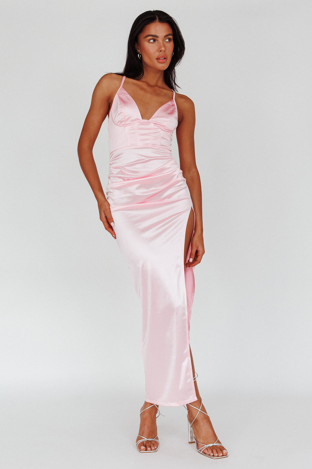 Cierra Thigh Split Maxi Dress Baby Pink by Selfie Leslie Australia