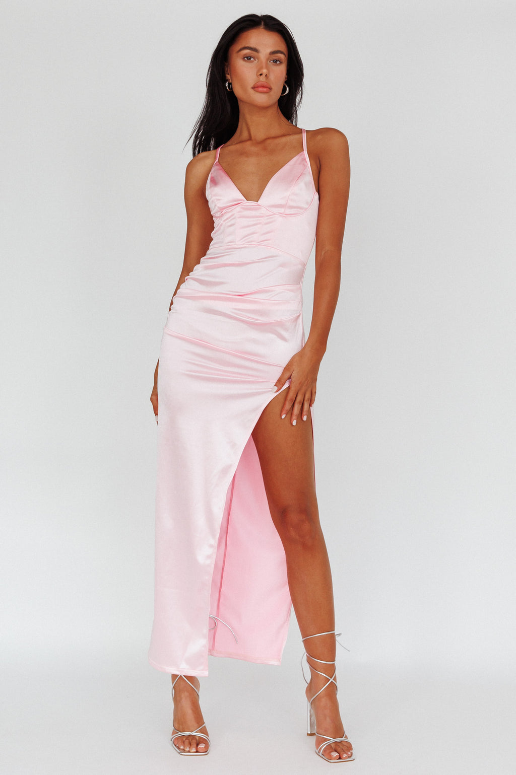 Cierra Thigh Split Maxi Dress Baby Pink by Selfie Leslie Australia