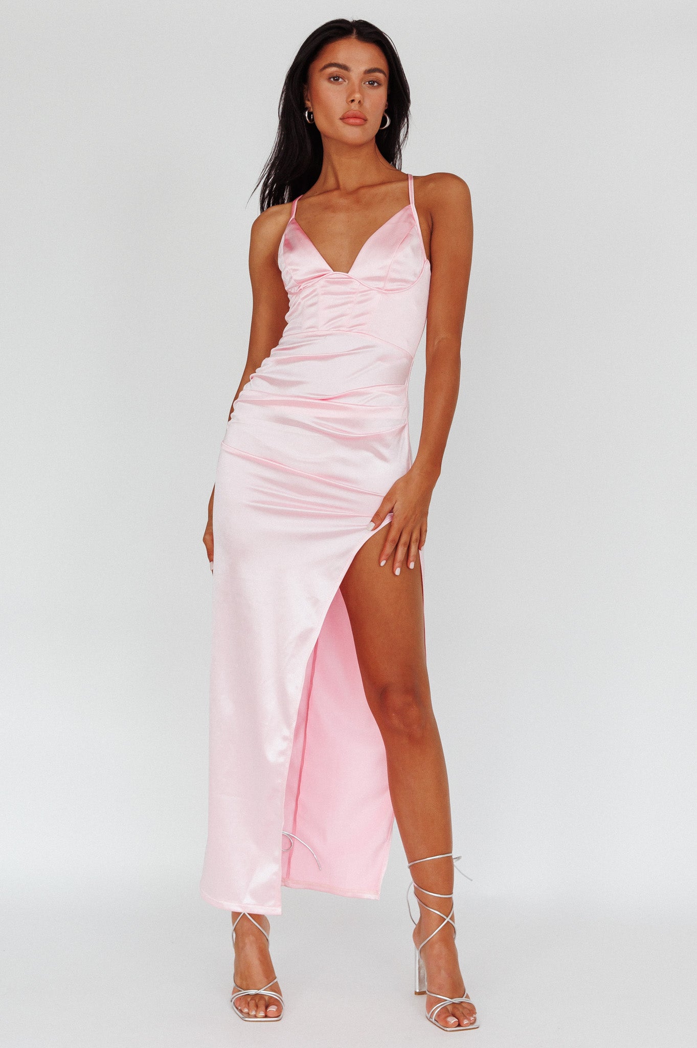 Cierra Thigh Split Maxi Dress Baby Pink by Selfie Leslie Australia
