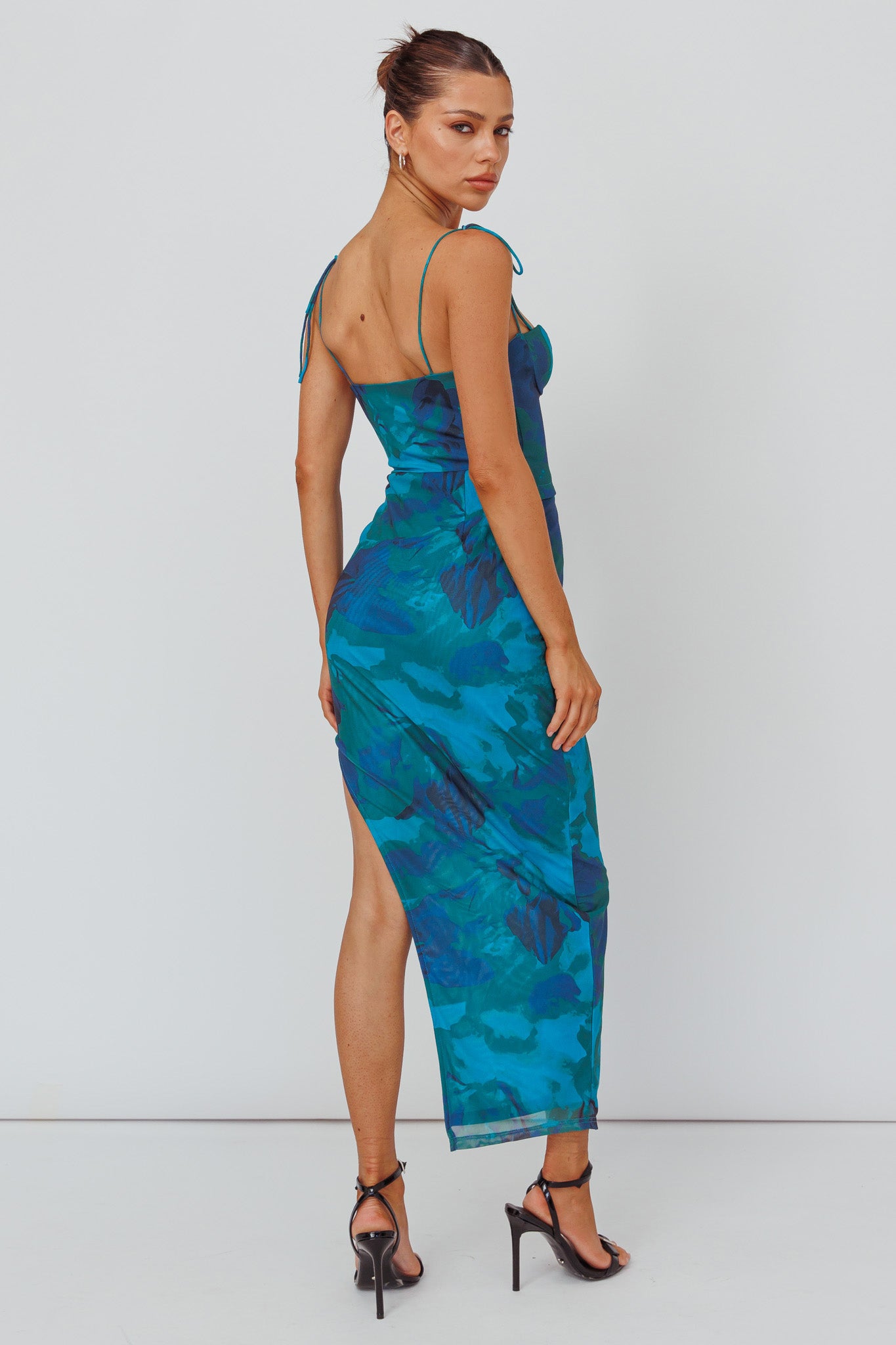 Gabrielle Laced Bodice Midi Dress Floral Green by Selfie Leslie Australia
