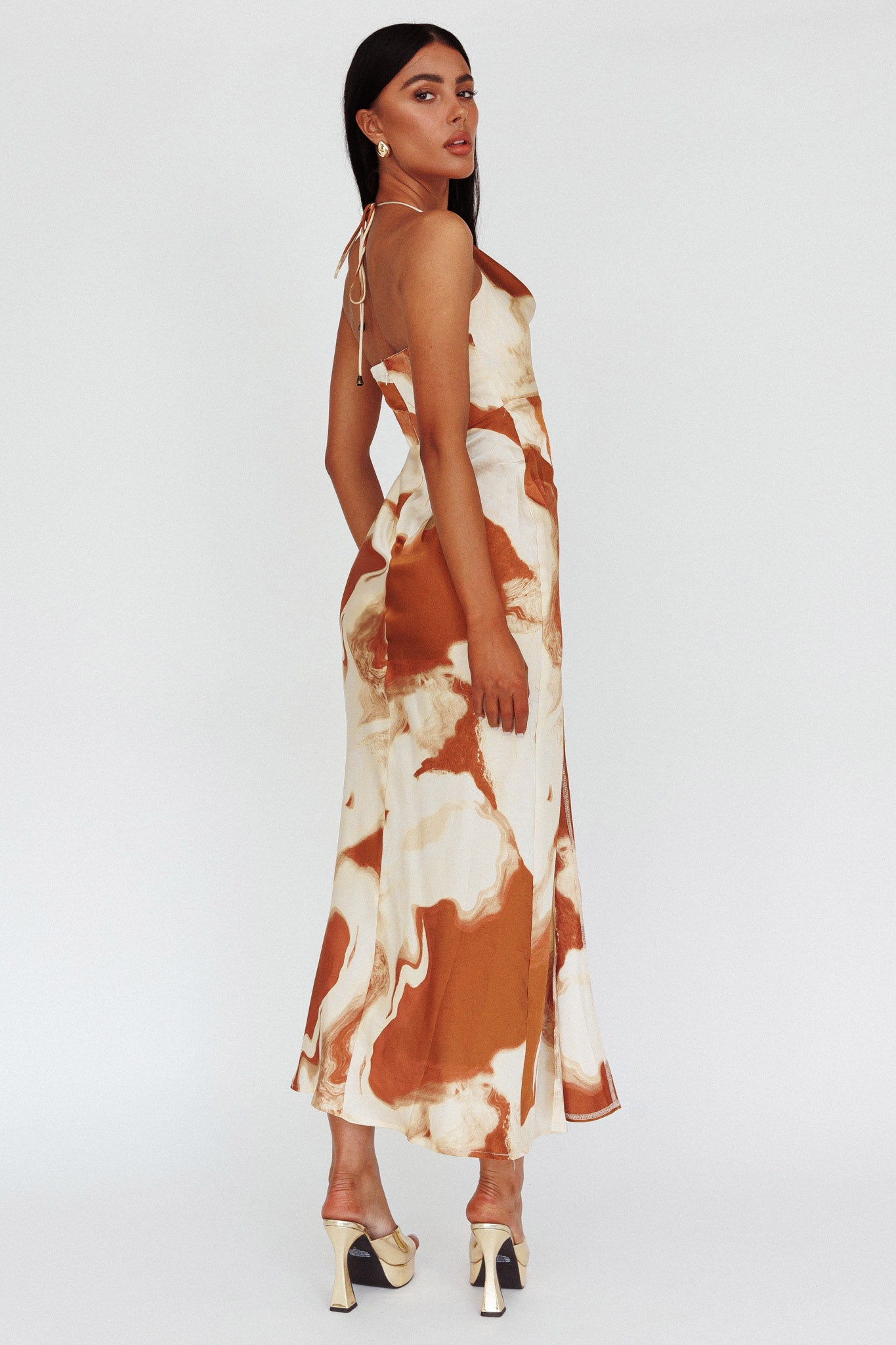 Marcello Cowl Halterneck Midi Dress Marble Brown by Selfie Leslie Australia