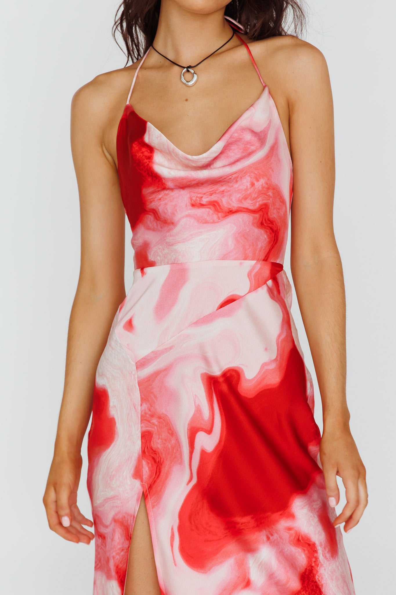 Marcello Cowl Halterneck Midi Dress Marble Red by Selfie Leslie Australia