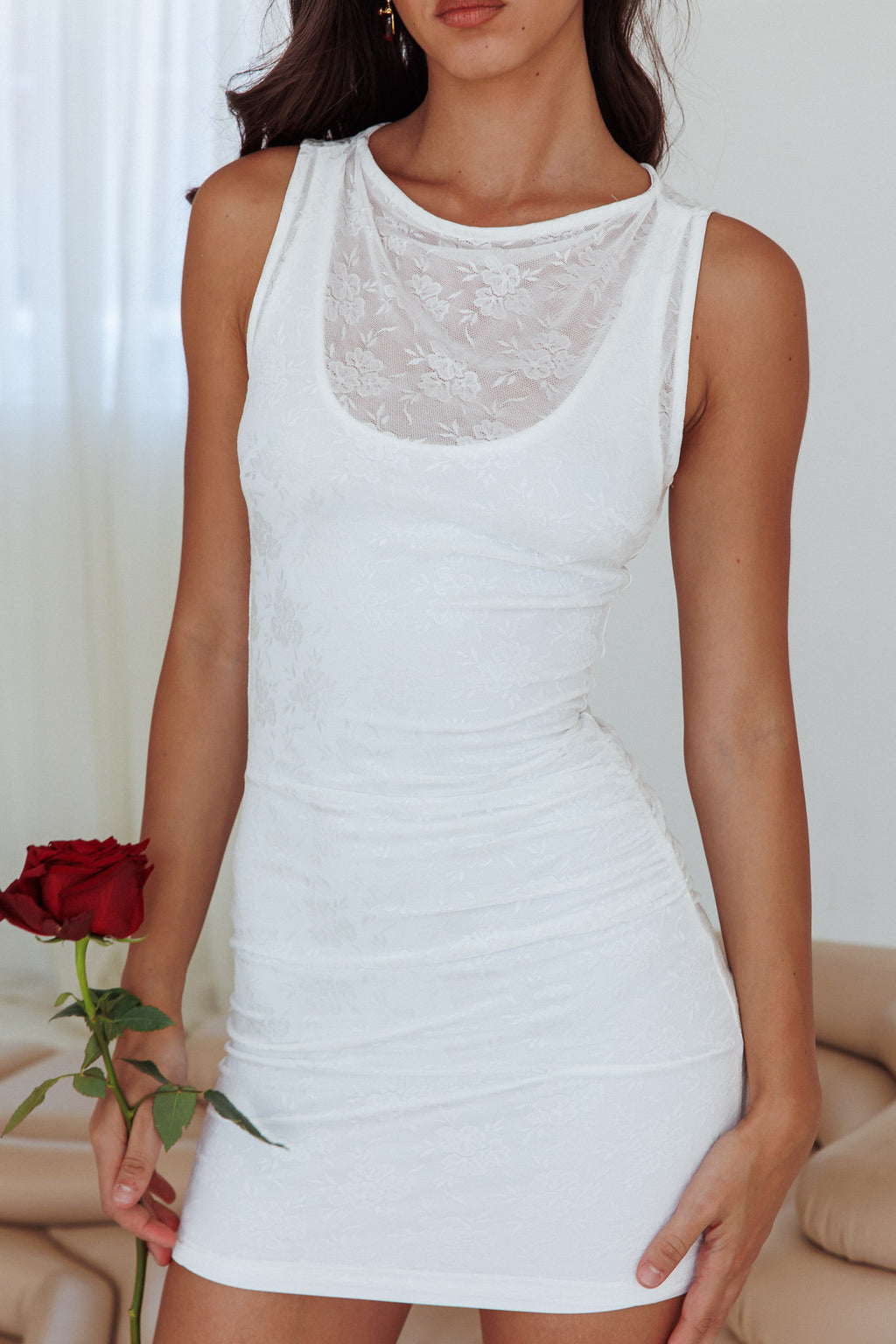 Agyness Lace Mini Dress Off White by Selfie Leslie Australia
