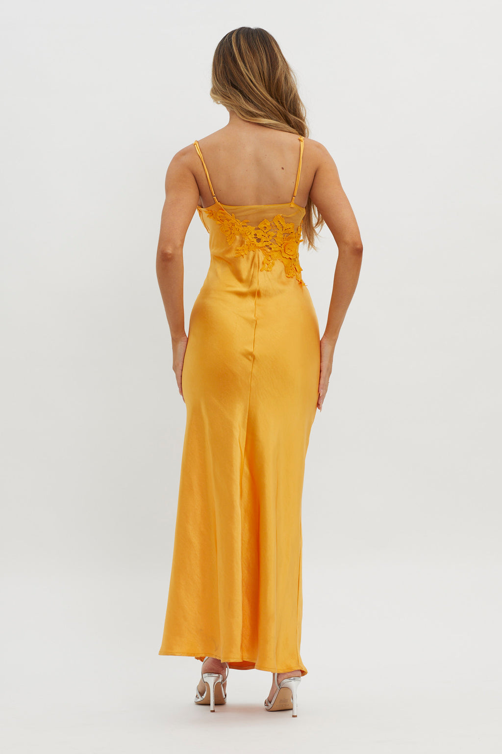 Roxana Applique Trim Split Maxi Dress Orange by Selfie Leslie Australia