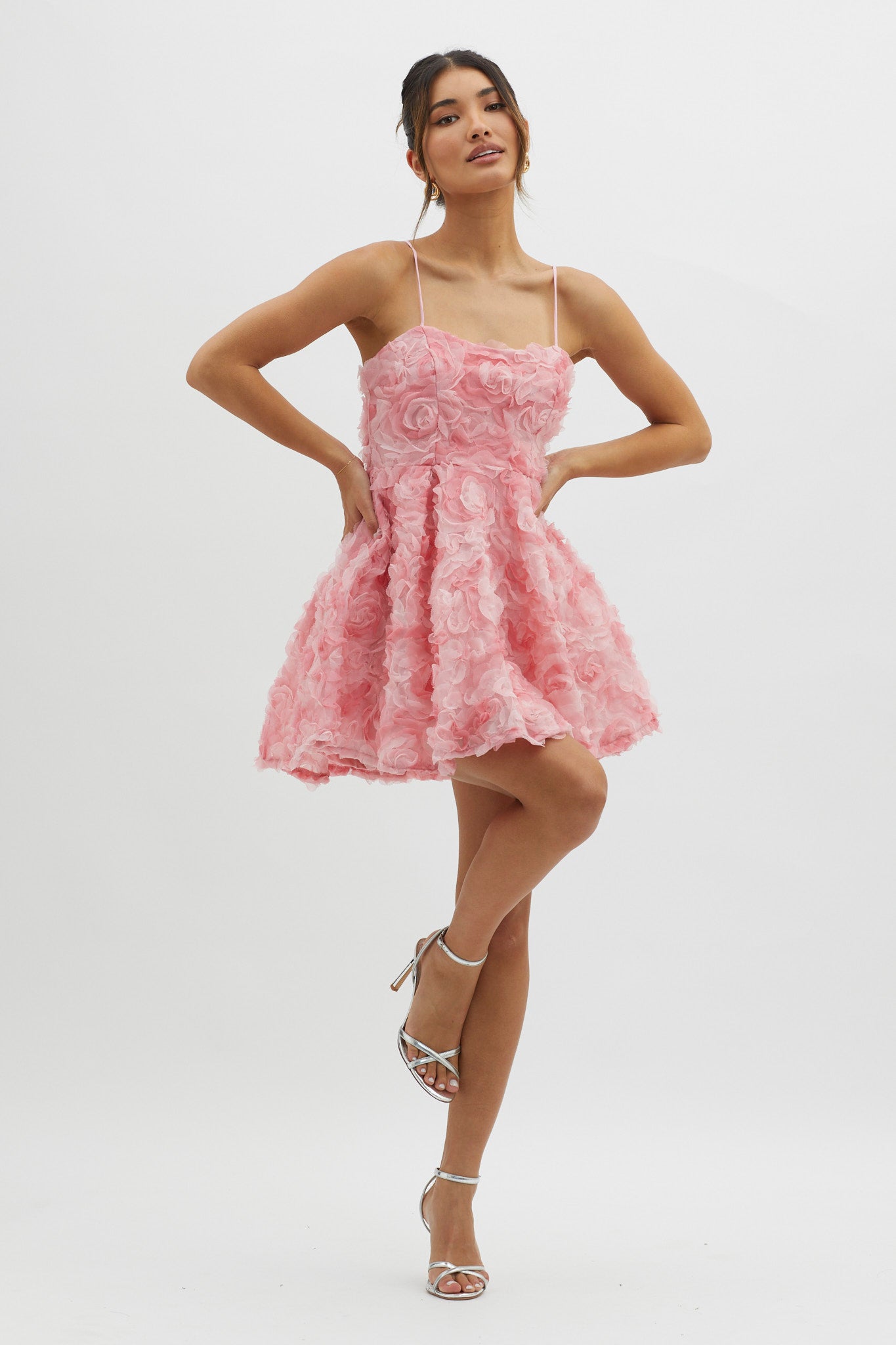 Mariela Floral Embellished Mini Dress Pink by Selfie Leslie Australia