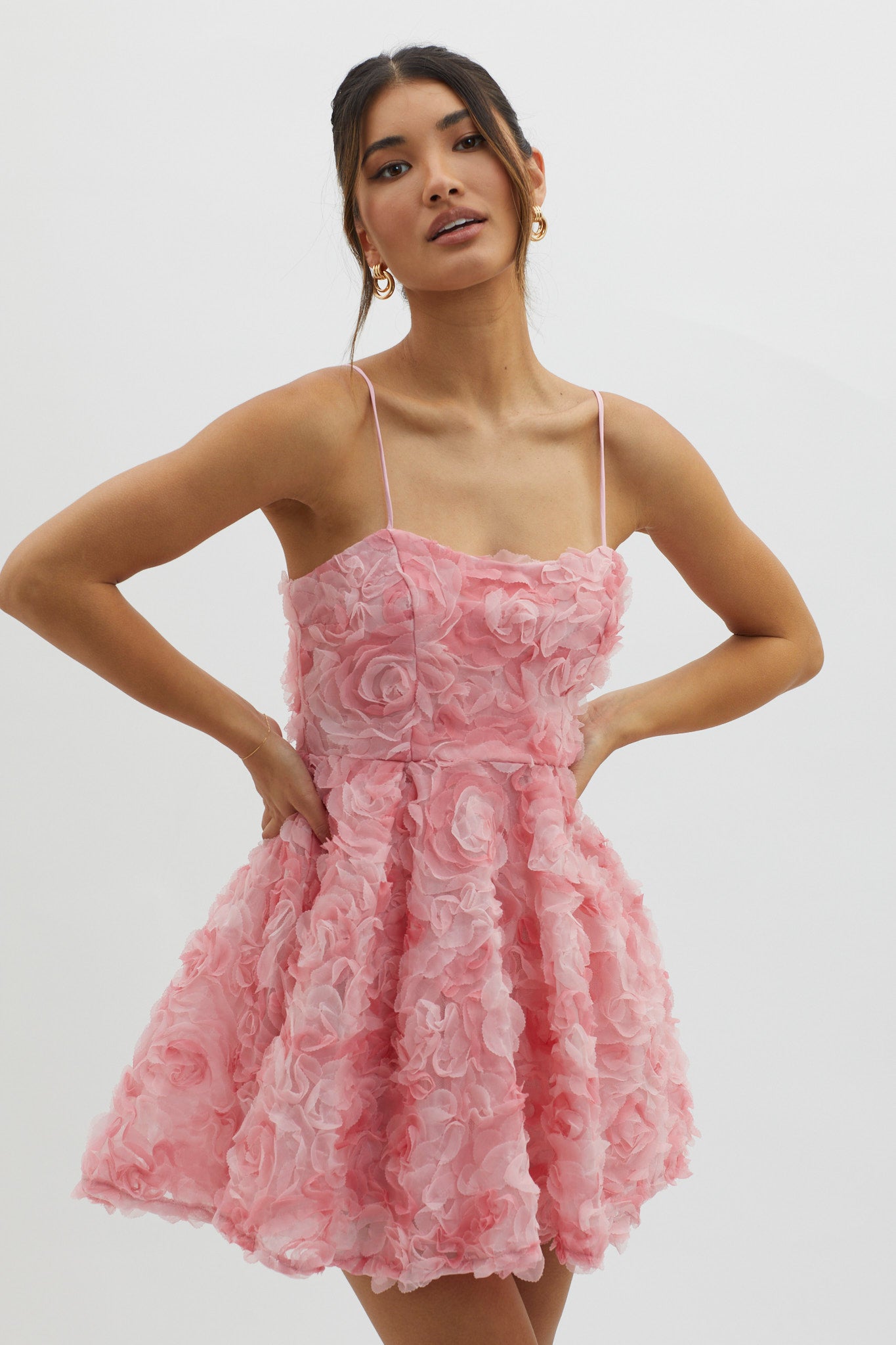 Mariela Floral Embellished Mini Dress Pink by Selfie Leslie Australia