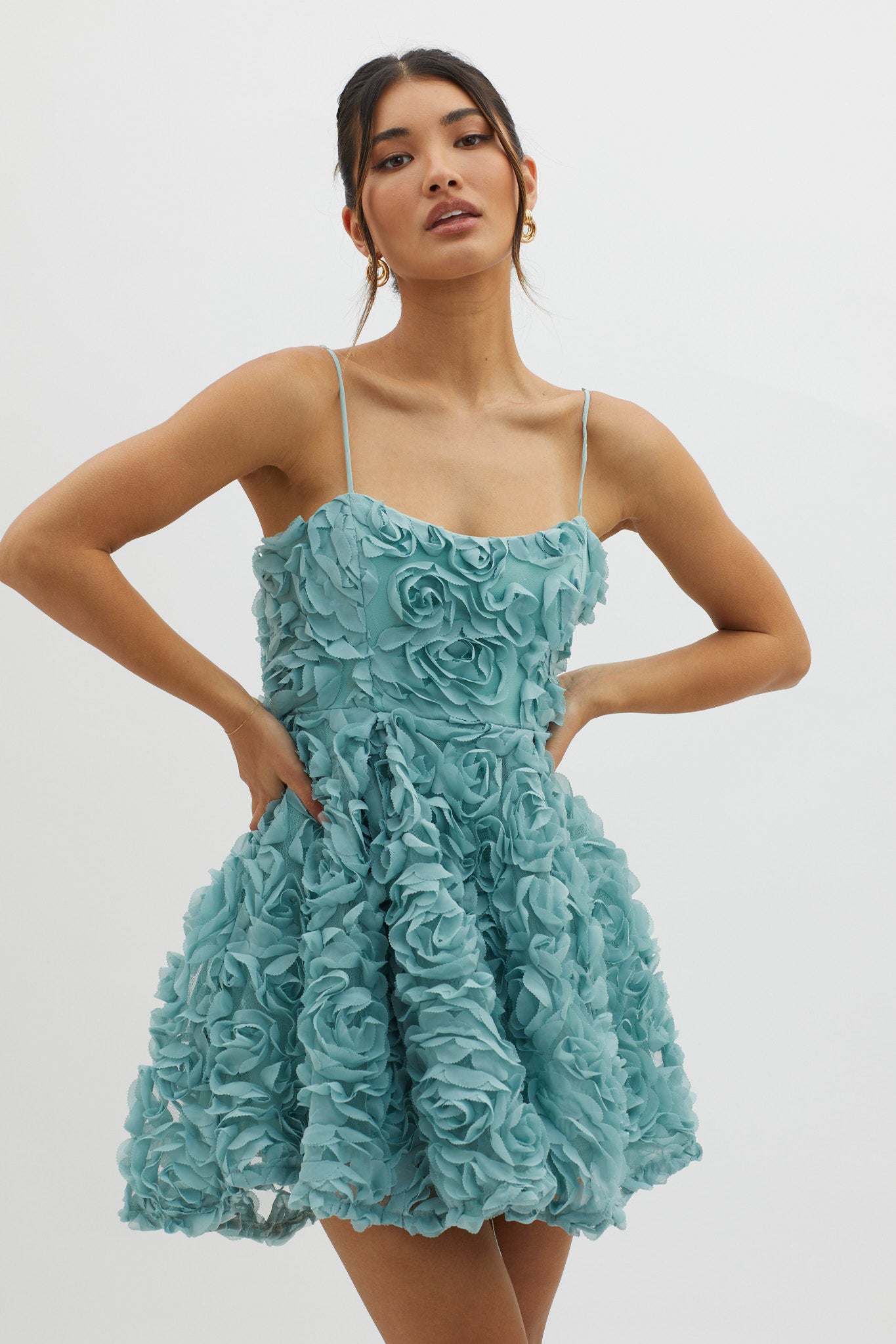 Mariela Floral Embellished Mini Dress Sage by Selfie Leslie Australia