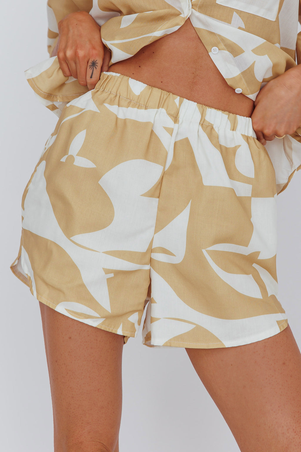 On Vacay Elastic Waist Shorts Print Yellow by Selfie Leslie Australia
