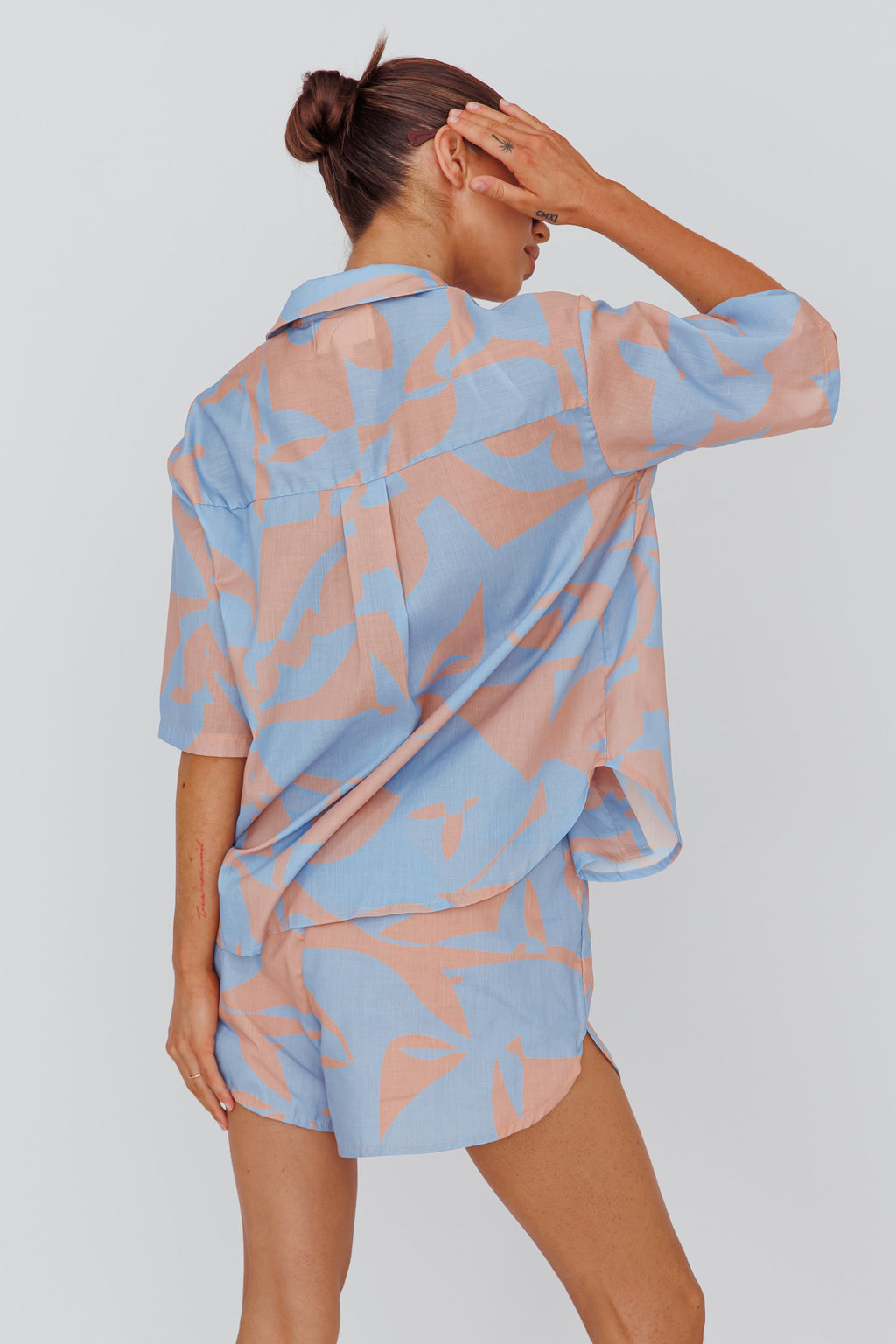On Vacay Button-Up Shirt Print Blue by Selfie Leslie Australia