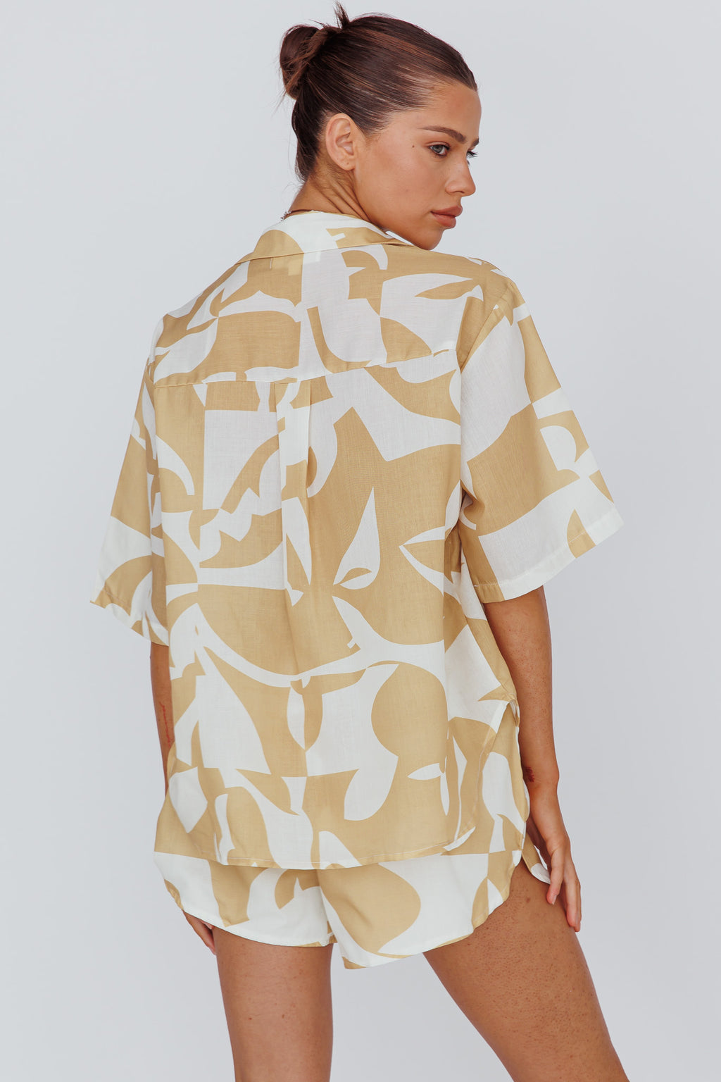 On Vacay Button-Up Shirt Print Yellow by Selfie Leslie Australia