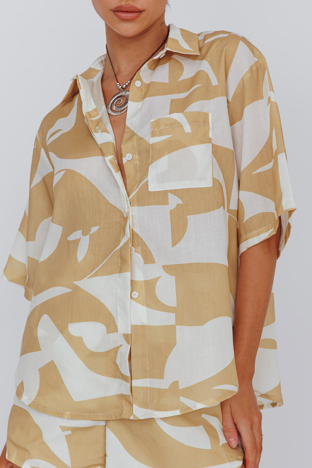On Vacay Button-Up Shirt Print Yellow by Selfie Leslie Australia