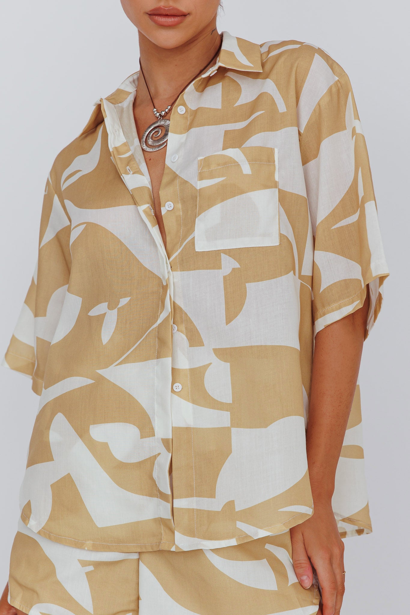 On Vacay Button-Up Shirt Print Yellow by Selfie Leslie Australia