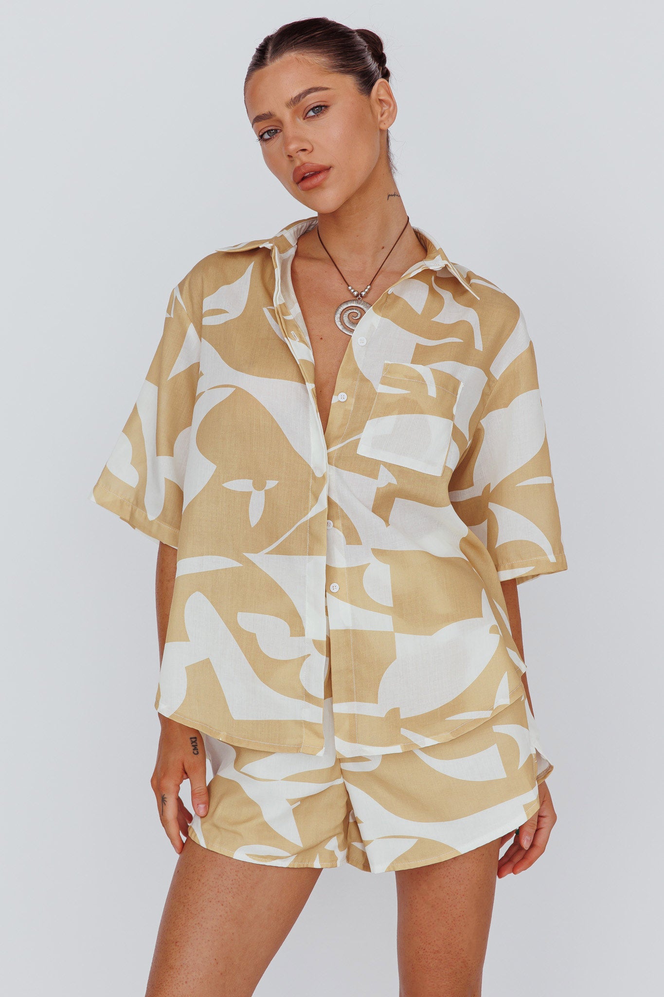 On Vacay Button-Up Shirt Print Yellow by Selfie Leslie Australia