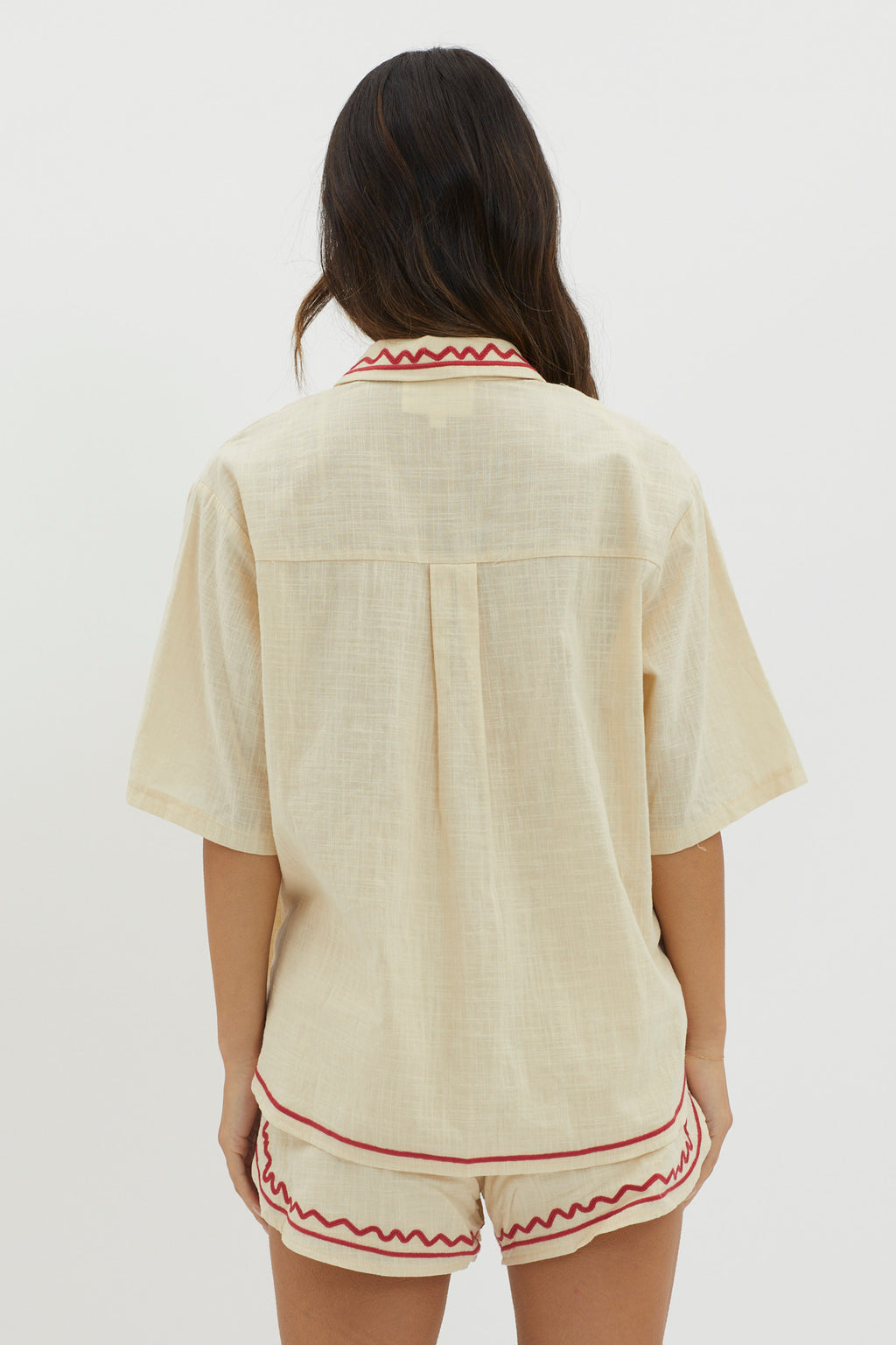 On Vacay Elastic Waist Shorts Embroidered Beige by Selfie Leslie Australia