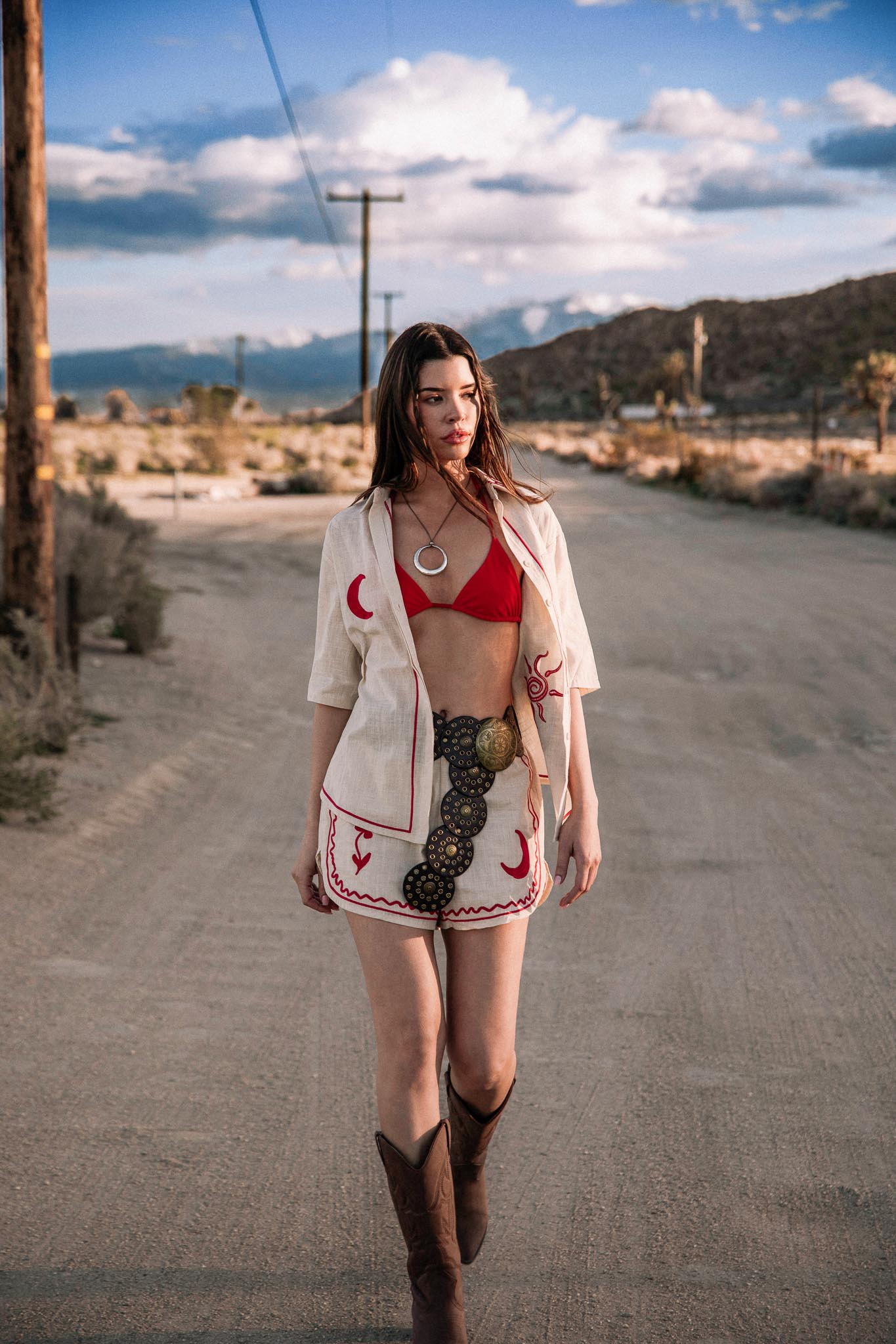 On Vacay Button-Up Shirt Embroidered Beige by Selfie Leslie Australia