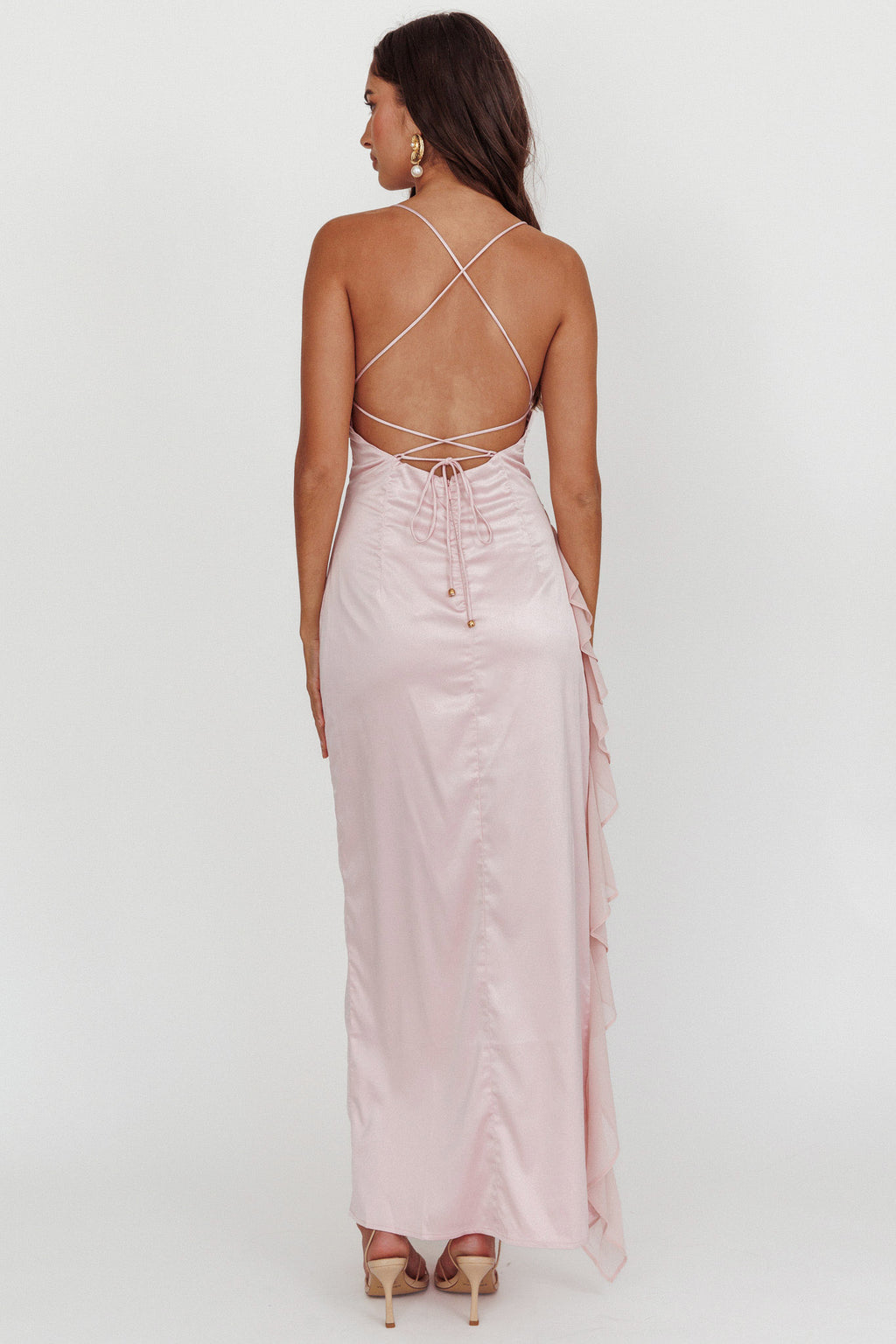 Katarina Satin Ruffle Hem Maxi Dress by Selfie Leslie Australia
