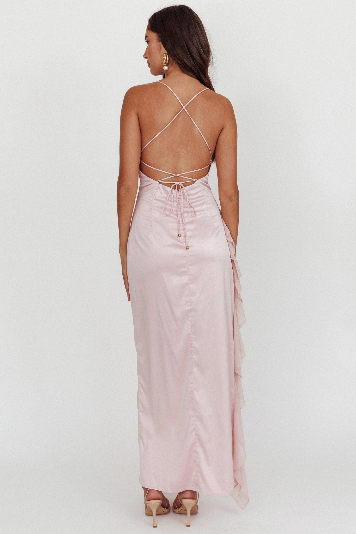 Katarina Satin Ruffle Hem Maxi Dress by Selfie Leslie Australia
