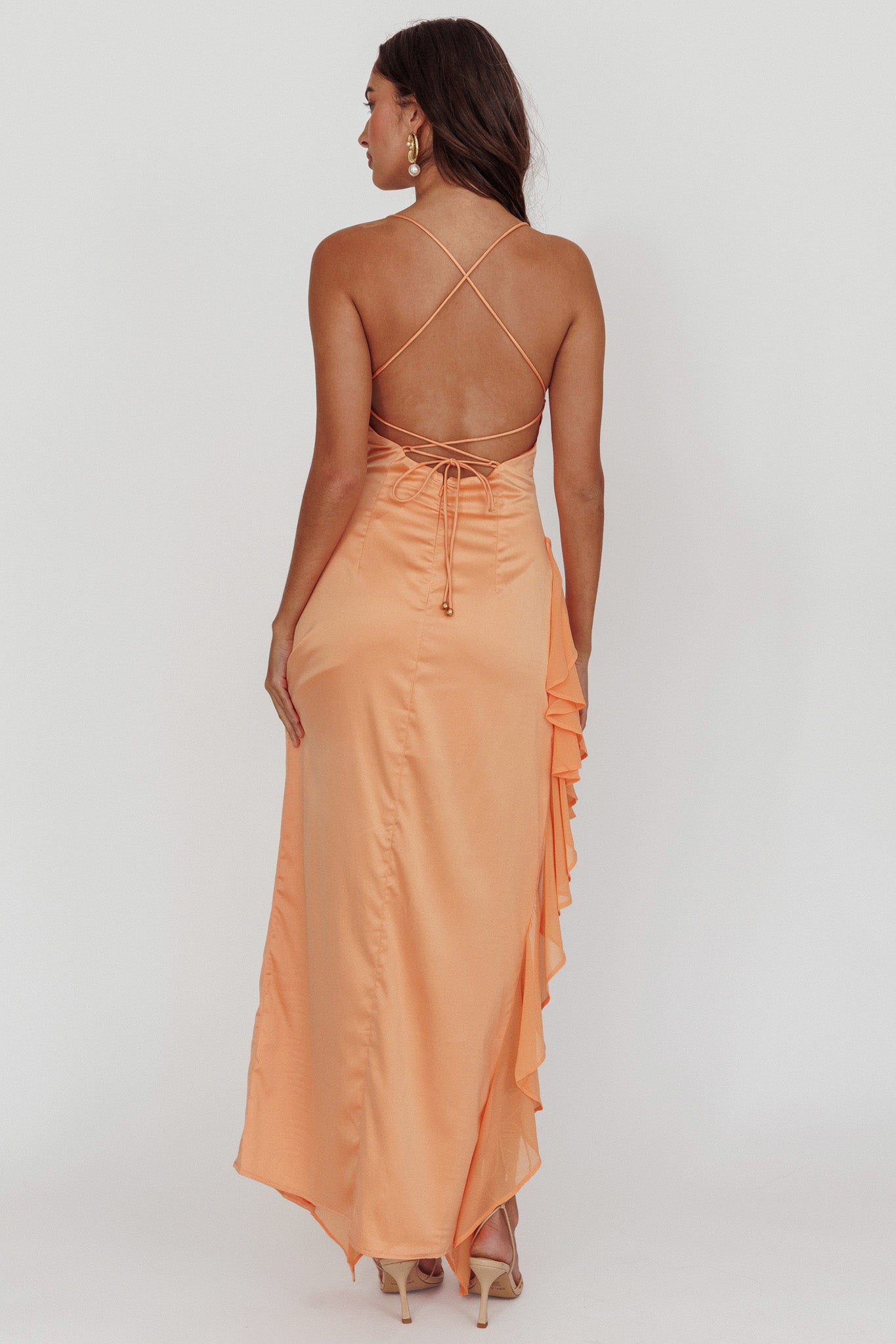 Katarina Satin Ruffle Hem Maxi Dress Mango by Selfie Leslie Australia