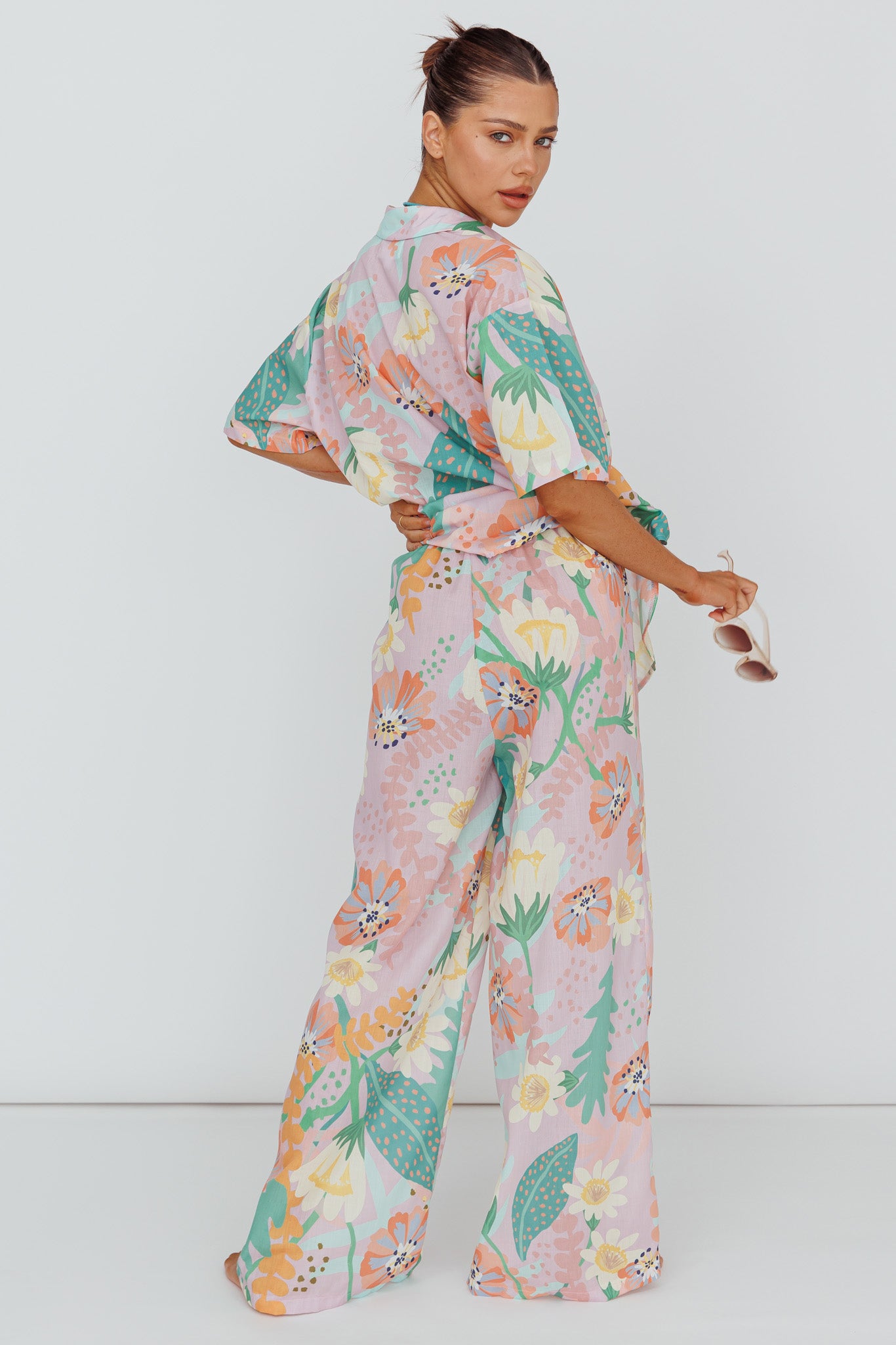 Kiko Wide Leg Pants Print Pink Multi by Selfie Leslie Australia