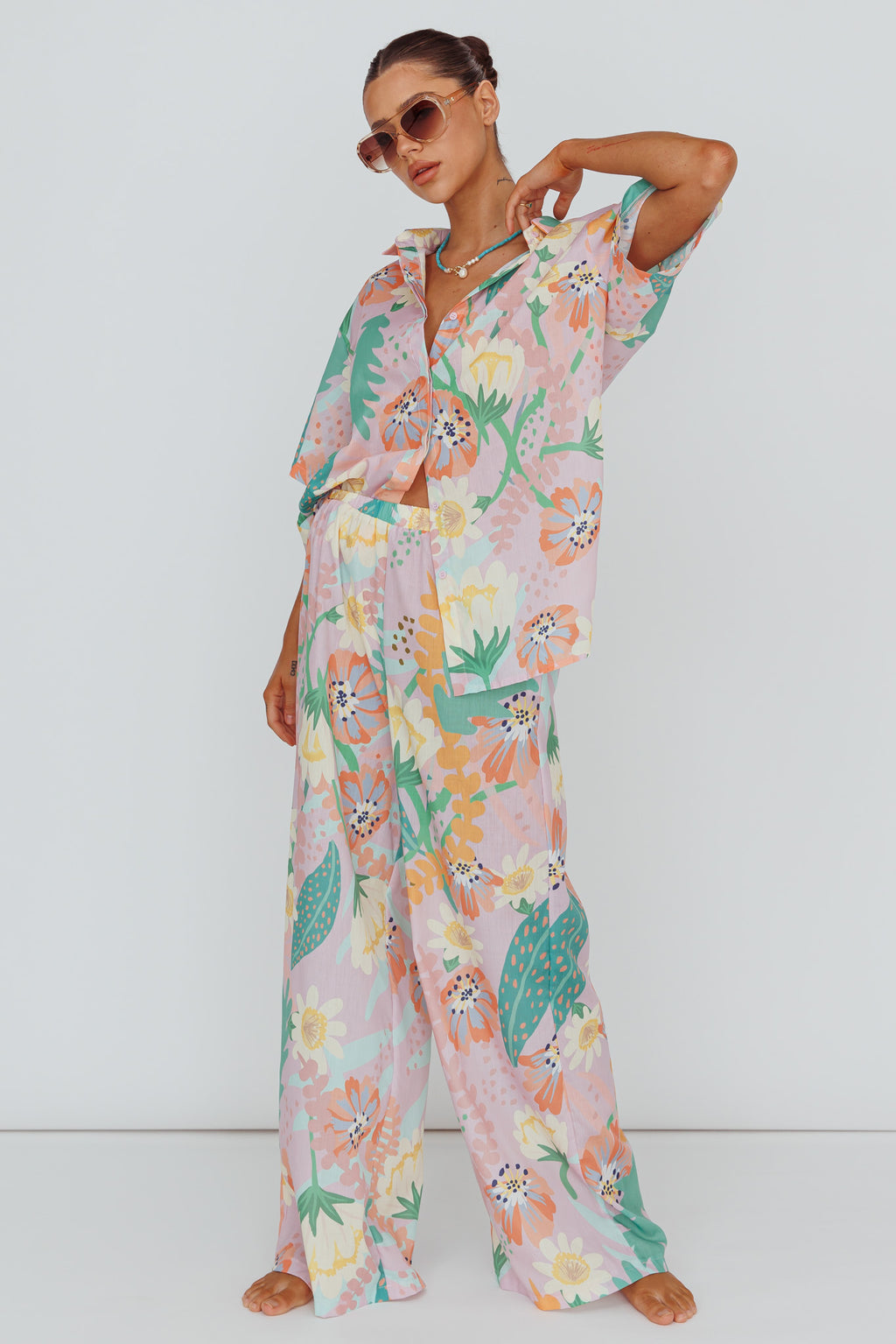 Kiko Wide Leg Pants Print Pink Multi by Selfie Leslie Australia