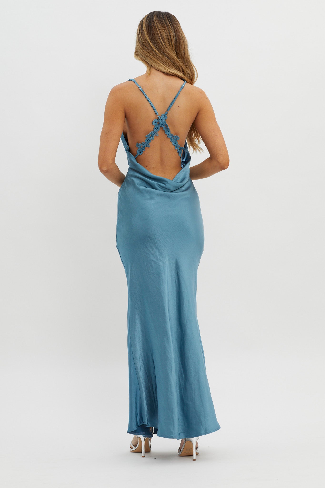 Gwendelynn Floral Back Strap Dress Blue by Selfie Leslie Australia