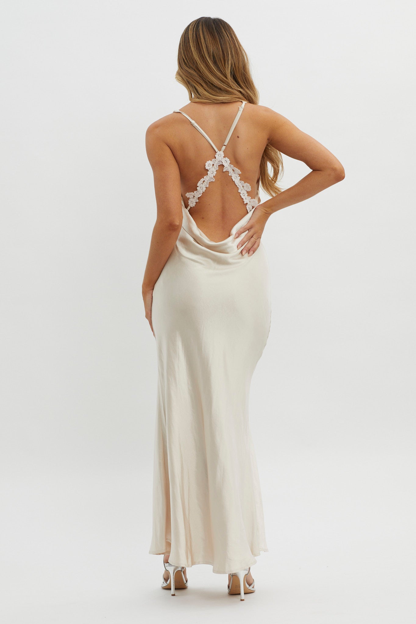 Gwendelynn Floral Back Strap Dress Champagne by Selfie Leslie Australia