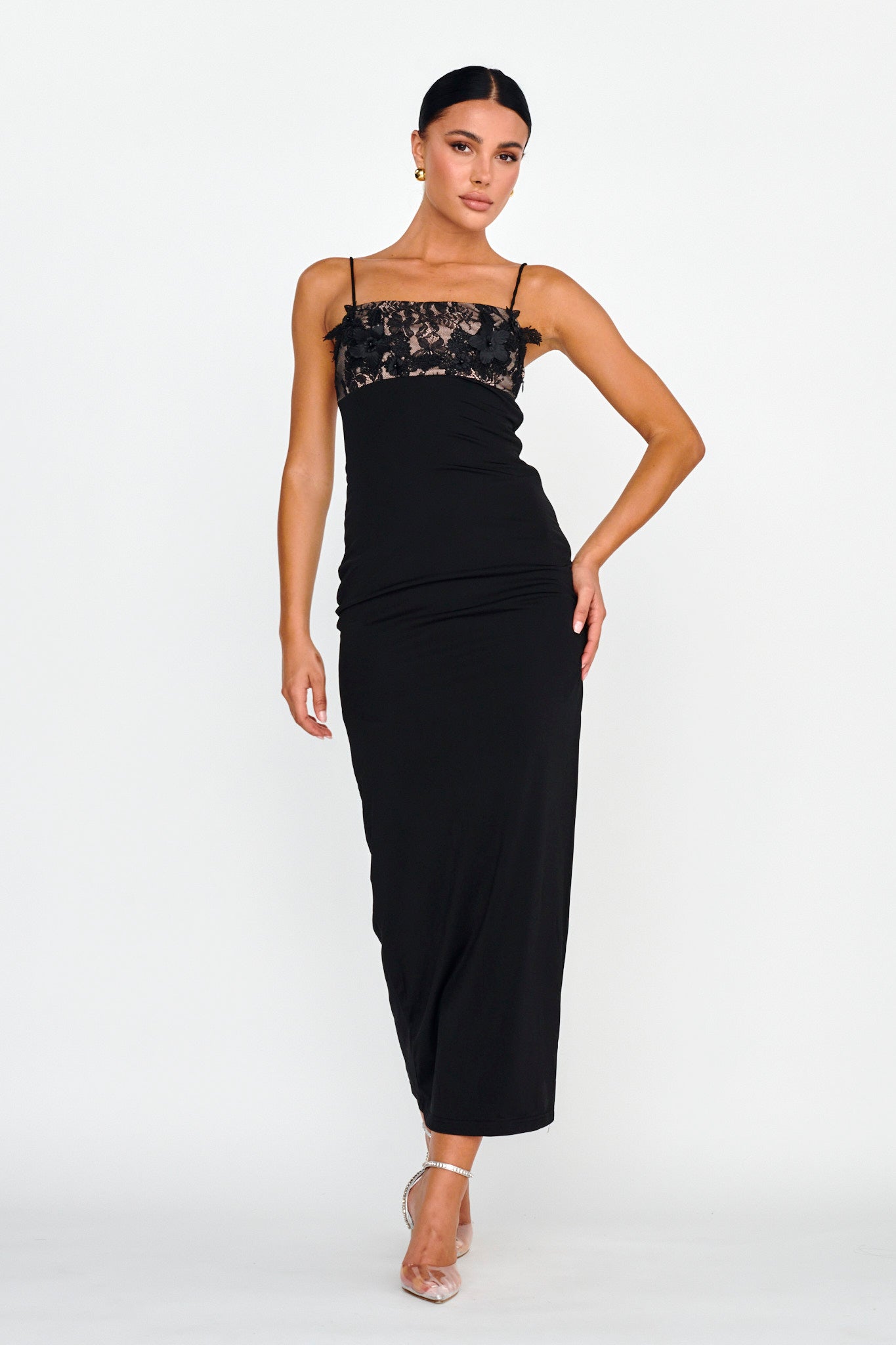 Misha Embellished Bust Midi Dress Black by Selfie Leslie Australia