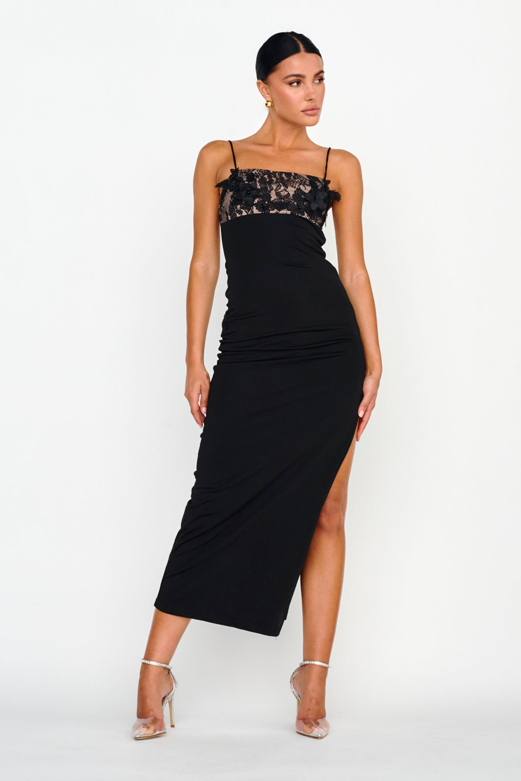 Misha Embellished Bust Midi Dress Black by Selfie Leslie Australia