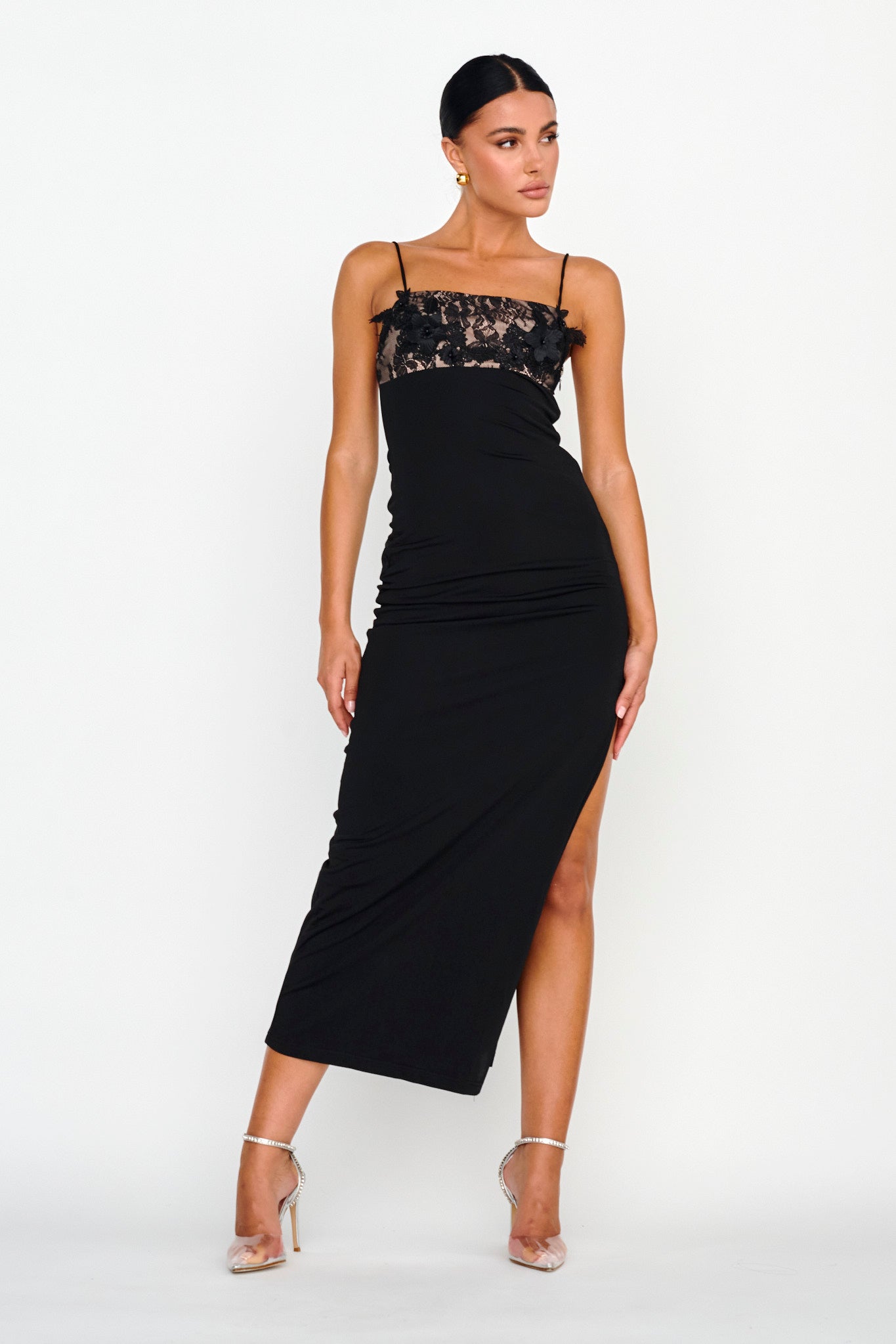 Misha Embellished Bust Midi Dress Black by Selfie Leslie Australia
