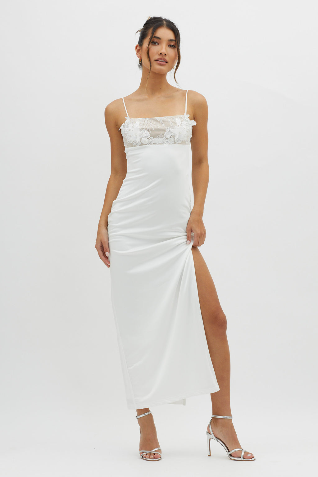 Misha Embellished Bust Midi Dress White by Selfie Leslie Australia
