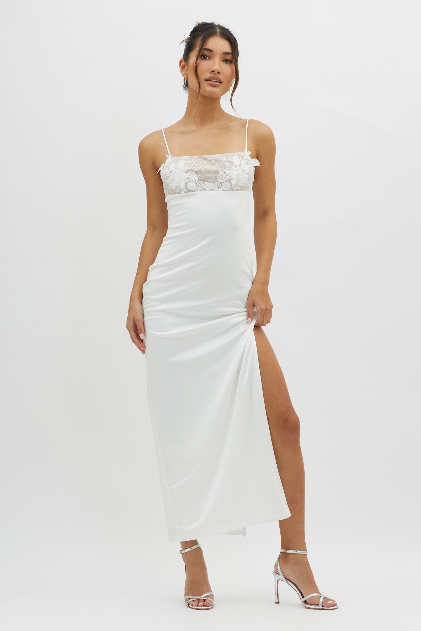 Misha Embellished Bust Midi Dress White by Selfie Leslie Australia