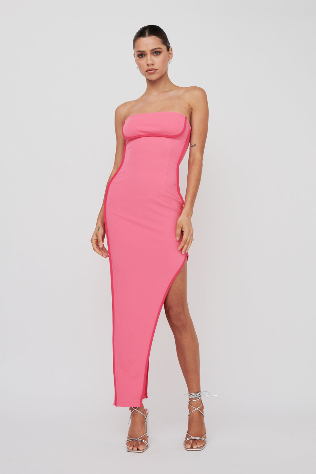 October Strapless Piping Midi Dress Hot Pink by Selfie Leslie Australia