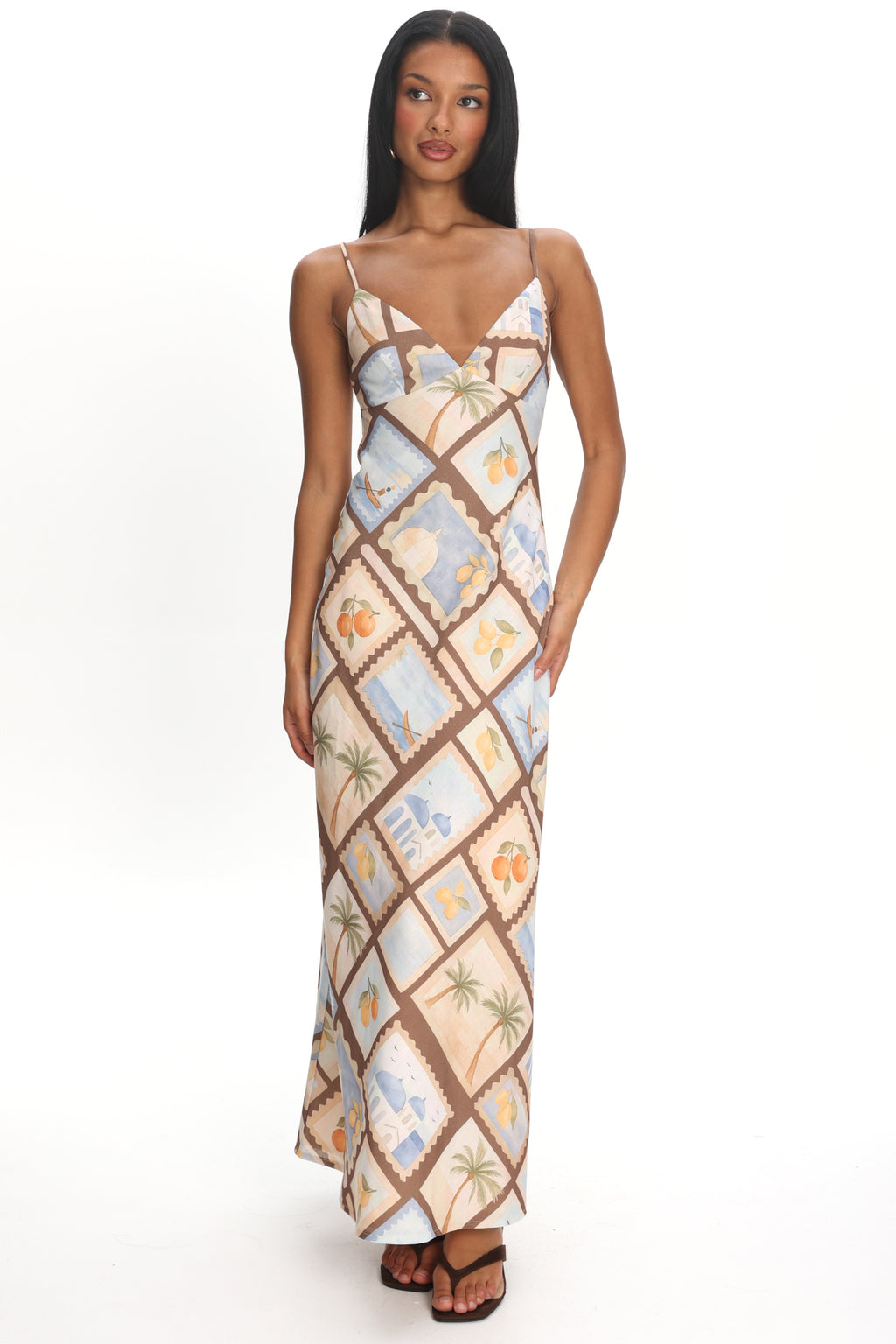 Jaya Cami Strap Maxi Dress Print Mocha by Selfie Leslie Australia