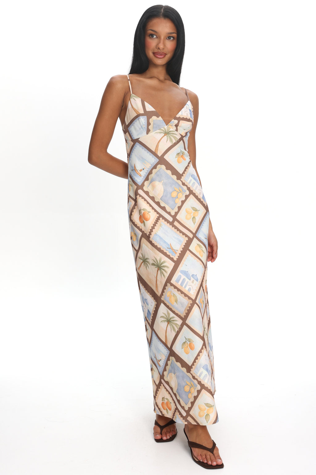 Jaya Cami Strap Maxi Dress Print Mocha by Selfie Leslie Australia
