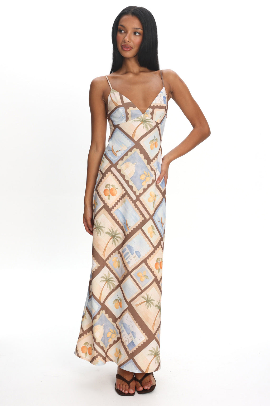 Jaya Cami Strap Maxi Dress Print Mocha by Selfie Leslie Australia