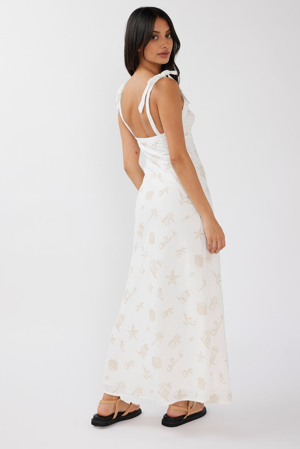 Jaya Tied Shoulder Maxi Dress Print Beige by Selfie Leslie Australia