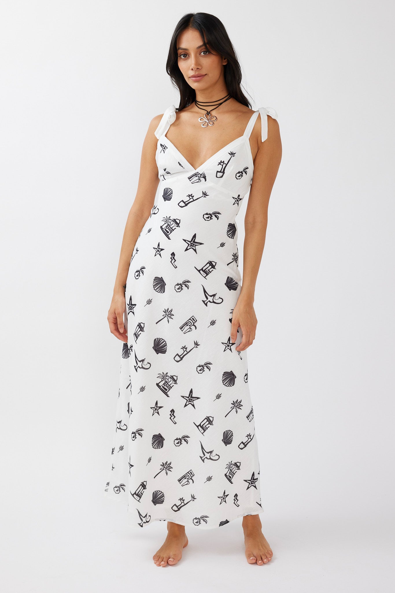 Jaya Tied Shoulder Maxi Dress Print Black by Selfie Leslie Australia