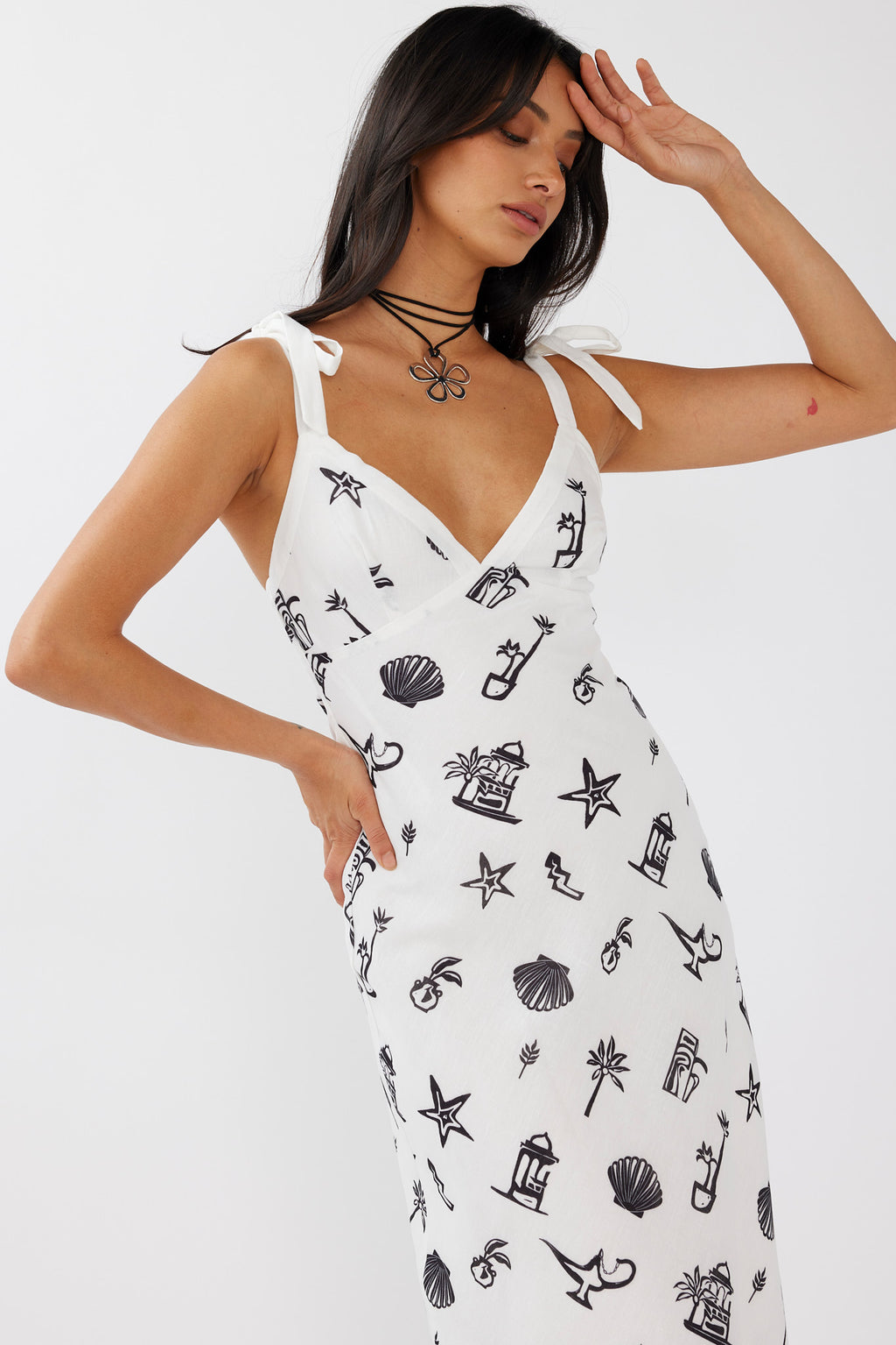 Jaya Tied Shoulder Maxi Dress Print Black by Selfie Leslie Australia