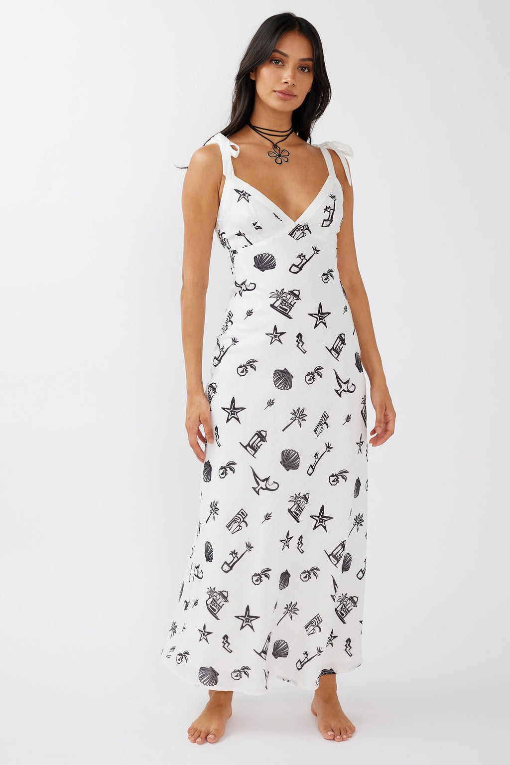 Jaya Tied Shoulder Maxi Dress Print Black by Selfie Leslie Australia