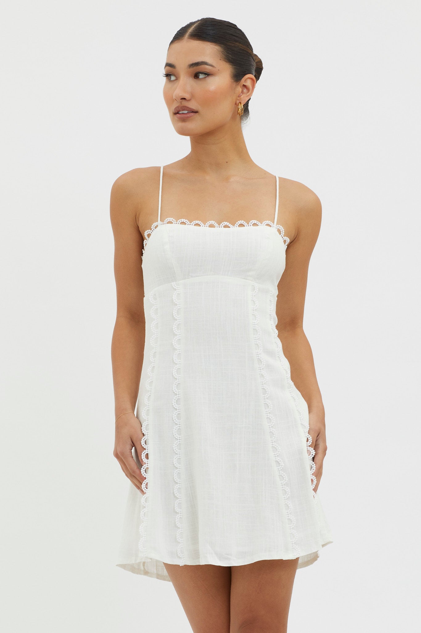 Chamberlain Scallop Trim Mini Dress White by Selfie Leslie Australia