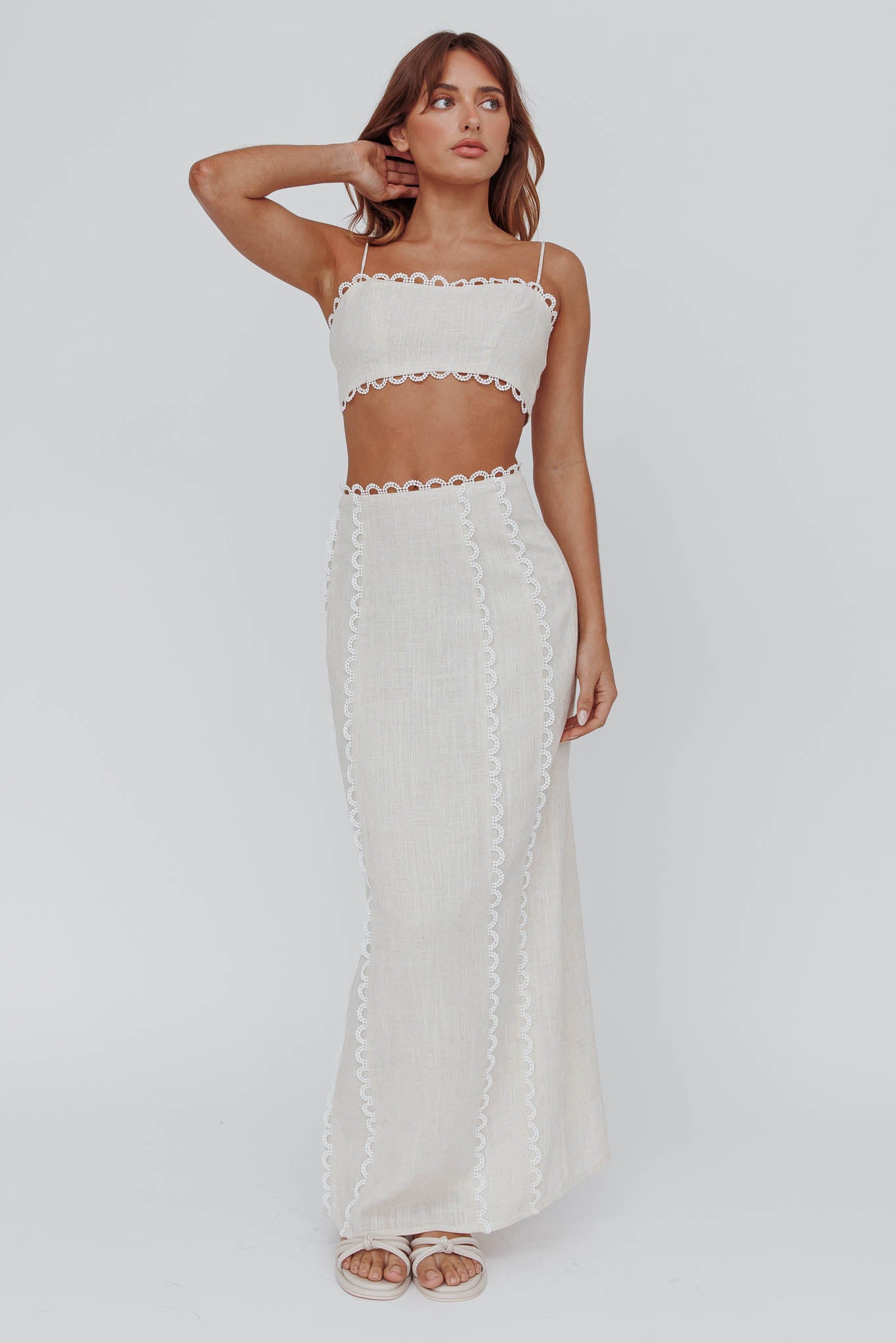 Chamberlain Scallop Trim Maxi Skirt Sand by Selfie Leslie Australia