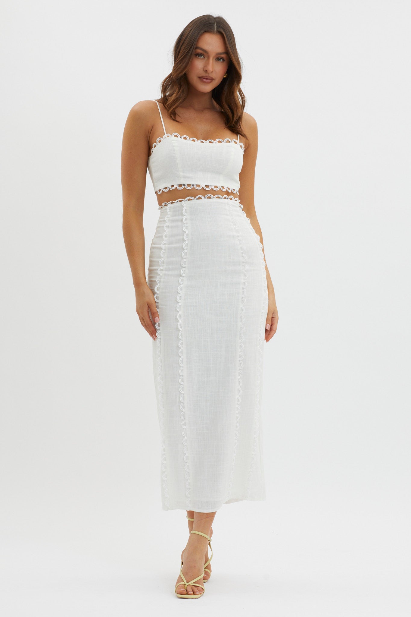 Chamberlain Scallop Trim Maxi Skirt White by Selfie Leslie Australia